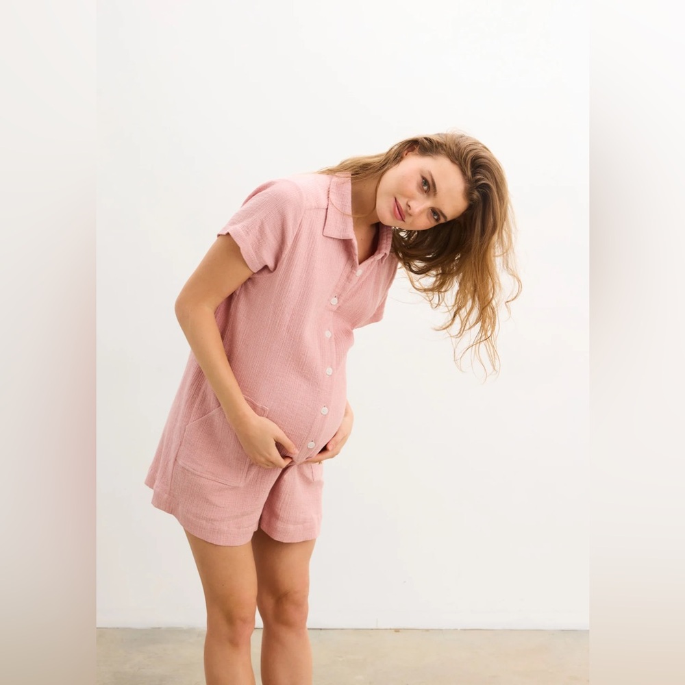Hatch maternity Lenora Cotton Romper in pink size 1/ small NWOT